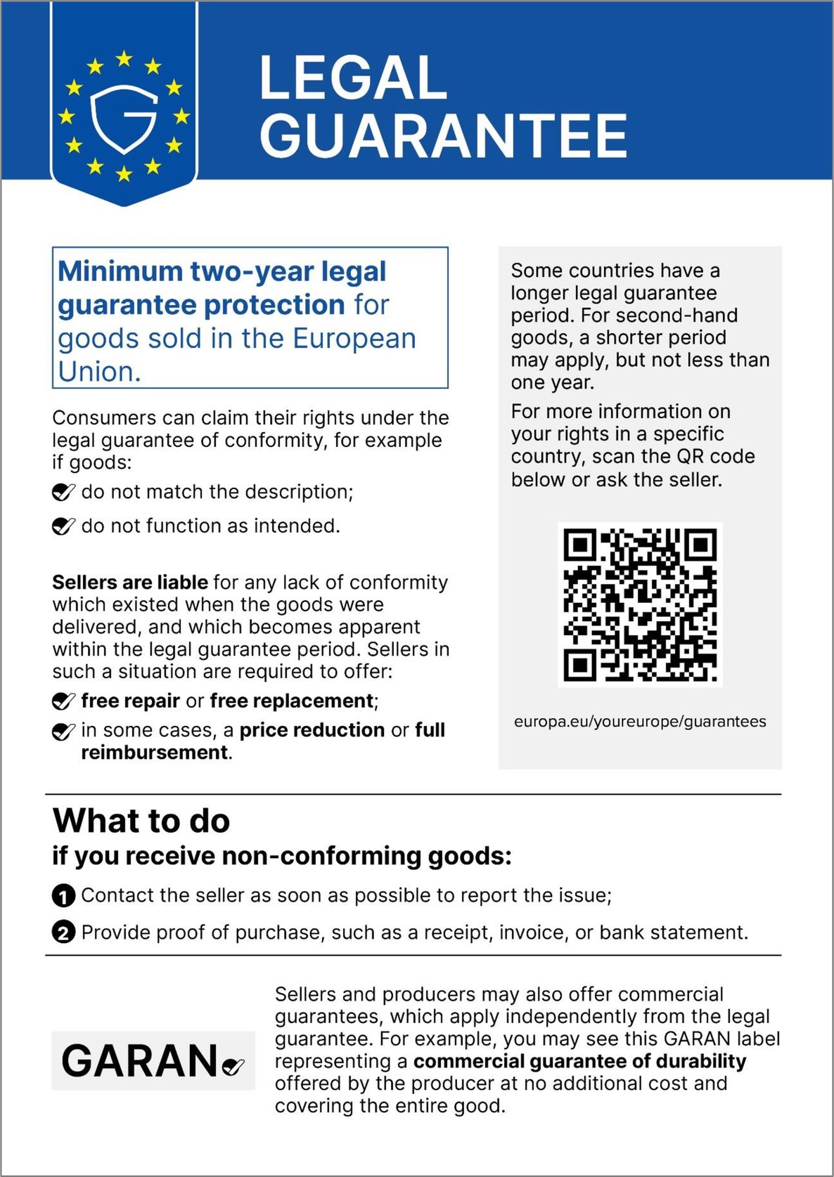 Legal guarantee – EU consumer information
